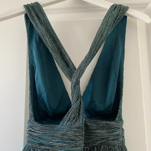 Lulus Ailey Gold and Teal Blue Skater Dress NWT - Picture 8 of 13